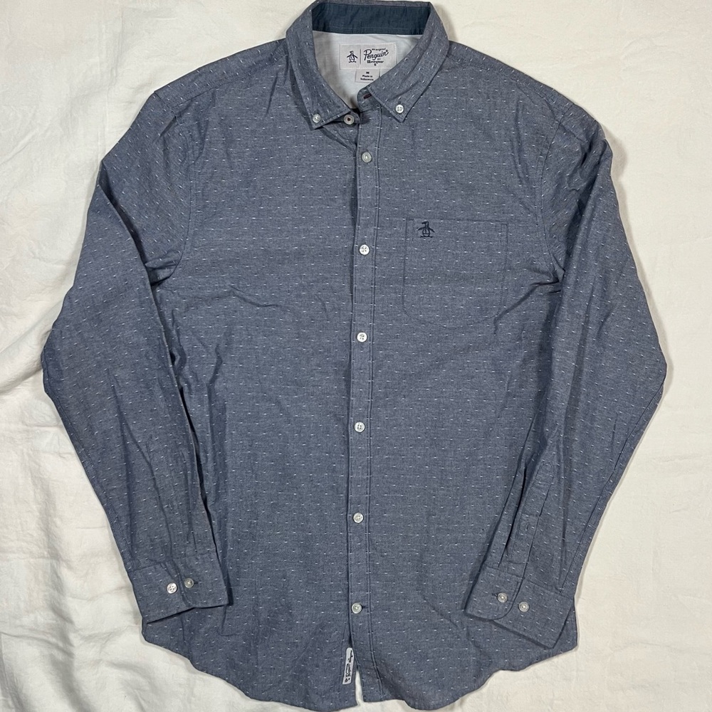 Original Penguin by Munsingwear Button Down Shirt Mens Medium Gray Micro Dot